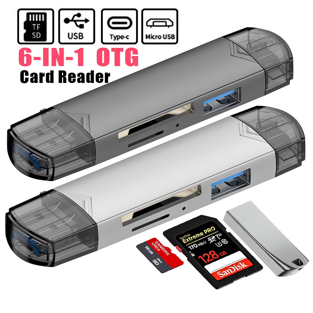 OTG 카드 리더 USB 3.0 C 타입 마이크로 USB 어댑터, 플래시 드라이브, 스마트 메모리 카드 리더, TF 카메라, 미니 SD 카드 리더, 6 in 1